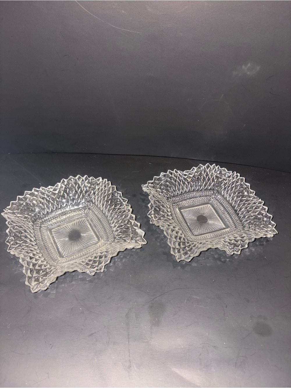 Indiana Glass Clear Cut-Glass Square Serving Dishes - Pair - Vintage